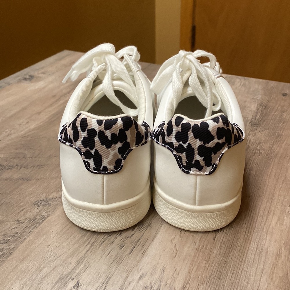 Brand new white and leopard print sneakers - size 9